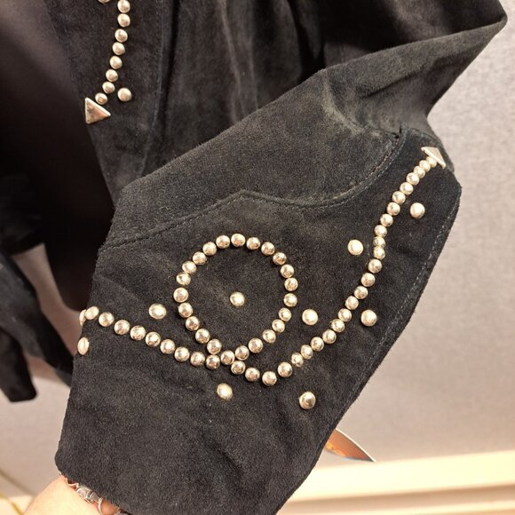 NWT VTG Cripple Creek S Black Leather Suede Jacket Metal Stud Embellish Cropped - Picture 10 of 11